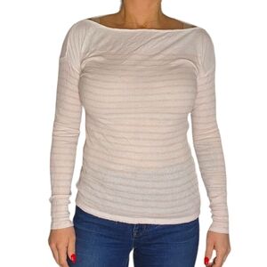 Rag & Bone Long Sleeve Pink White Striped Ribbed Top Size Medium Tencel/Wool
